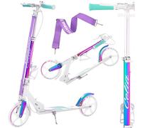 Raven - Patinete para niños y Adultos - Scooter - Patinete Freestyle - Plegable, Ajustable, Correa de Transporte, Timbre, portabotellas - Celia White con Freno de Mano, Ruedas de 200 mm