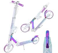 Raven - Patinete para niños y Adultos - Scooter - Patinete - Plegable, Ajustable, Correa de Transporte, Timbre, portabotellas - Estelle Pro White con Freno de Mano, Ruedas de 200 mm