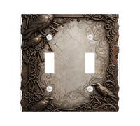 Raven - Placa de cubierta de interruptor de luz doble, diseño gótico victoriano florece Halloween bronce plástico tamaño estándar placas de interruptor de pared para dormitorio, baño, cocina