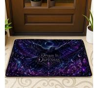 Raven - Tapete de bienvenida para puerta, diseño de alas místicas de fantasía, luna, sin violeta, antideslizante, atrapasuciedad, para el suelo, para casa, oficina, exterior, interior, entrada