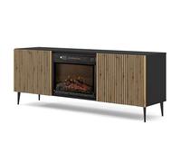 Ravenna 2D - Mueble de TV con chimenea (170 x 42 x 63 cm, 2 puertas, 2 estantes, diseño moderno, efecto llama, patas metálicas negras, push-to-abierto, mueble para televisión para salón, color negro