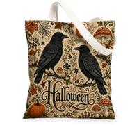 Ravens - Bolsa de lona estilo gótico, vintage, calabazas, hongos, Halloween, bolsas de compras negras de 13 x 15 pulgadas, Negro, 13x15 Inch