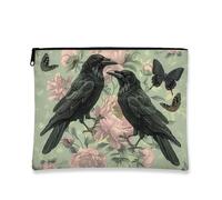 Ravens - Bolsa de maquillaje gótica floral para mujer, organizador portátil de lona con cremallera, para festivales, Verde, 7x9 Inch, Cuervos