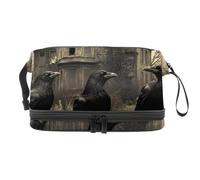 Ravens on Abandoned House - Bolsa de cosméticos de doble capa para mujeres y niñas, neceser de viaje para maquillaje, práctica bolsa organizadora con compartimento para cepillos, multicolor, 27x15x14