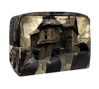 Ravens on Abandoned House - Bolsa de cosméticos para mujer, neceser de viaje, bolsa grande de PVC, organizador de maquillaje con cremallera, multicolor, 18.5x7.5x13cm/7.3x3x5.1in, Neceser