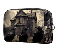 Ravens on Abandoned House - Bolsa de cosméticos para mujer, neceser de viaje, bolsa organizadora de maquillaje grande con cremallera, multicolor, 18.5x7.5x13cm/7.3x3x5.1in, Neceser