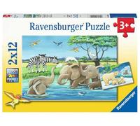 Ravensburger 05095 Tierkinder aus Aller Welt 05095 - Puzzle Infantil (2 x 12 Piezas), Color Amarillo
