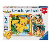 Ravensburger - Puzzles Pokémon Pack De 3 | Puzzle 5 Años O Más | Regalos para Niños De 5 Años De 3 X 49 Piezas | Rompecabezas Niños De 21 X 21 Cm | Ravensburger Puzzle