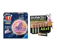Ravensburger 3D Puzzle Ball Caballos LED, 72 Piezas, 6+ años, & Duracell AA Recargables 8 Unidades, 2500mAh