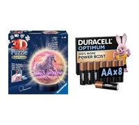 Ravensburger 3D Puzzle Ball Caballos LED, 72 Piezas, 6+ años, & Duracell Optimum AA 8 Unidades, Power Boost