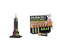 Ravensburger 3D Puzzle Empire State LED, 216 Piezas, 10+ años, & Duracell AA Recargables 8 Unidades, 2500mAh