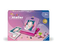 Ravensburger - CreArt Atelier - Cuadro con números para niños a Partir de 7 años - 2 Cuadros de Unicornios y Gatos con Efecto Dorado - Caballete Recargable - 25574