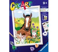 Ravensburger - Creart D: Potro y Gatitos | Pintar por Numeros Niños | Kit Manualidades Niños 9 Años | Kit Pintura Niños Completo | Regalo Niña 9 Años | Incluye Marco 24x18cm