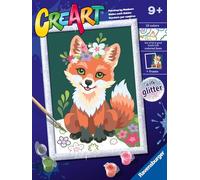 Ravensburger - CreArt Serie D: Zorro con Flores, Pintar por Numeros Niños, Cuadros para Pintar por Numeros Niños, Incluye Completo Kit Pintar y Marco, para Niños de 9+ Años, 24x18 cm, con Purpurina