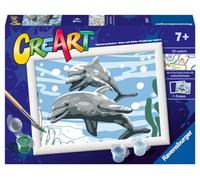 Ravensburger - Creart E: Delfines Juguetones | Pintar por Numeros Niños | Kit Manualidades Niños | Kit Pintura Niños Completo | Manualidades Niña 7 años | Incluye Marco 18x13cm
