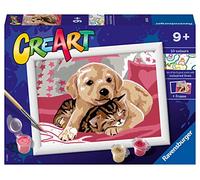 Ravensburger - Creart E: Gatito y Perrito | Pintar por Numeros Niños | Kit Manualidades Niños 9 años | Kit Pintura Niños Completo | Regalo Niña 9 Años | Incluye Marco 18x13cm