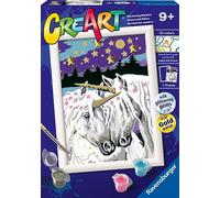 Ravensburger - Creart E: Unicornios | Pintar por Numeros Niños | Kit Manualidades Niños con Pegatinas Glitter | Kit Pintura Niños Completo | Regalo Niña 9 Años | Incluye Marco 18x13cm