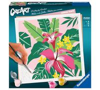 Ravensburger - CreArt: Flores Tropicales, Pintar por Numeros Adultos y Niños +12 años, Cuadros para Pintar por Numeros, Kit Manualidades Adultos, Incluye Kit Pintura con Pinceles, 20x20cm