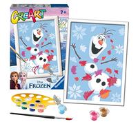 Ravensburger - CreArt Frozen: Olaf Alegre, Kit pintar por números +7 años | Kit completo con lámina 14x19 cm, colores, pincel y marco incluidos; incluye todo lo necesario para pintar desde 7 años.