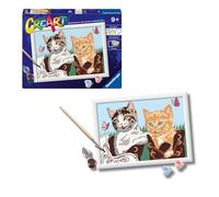 Ravensburger - Creart D Gatitos con Botas | Pintar por Numeros Niños | Kit Manualidades Niños 9 Años | Kit Pintura Niños Completo | Regalo Niña 9 Años | Incluye Marco 24x18cm