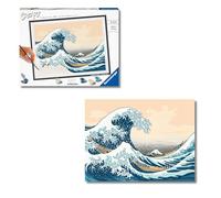 Ravensburger - CreArt Hokusai La Gran Ola, Kit Pintar por números Adultos | Kit con lámina 30x40 cm, colores, pincel y marco incluidos; incluye todo lo necesario para pintar para adultos.
