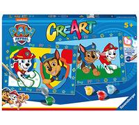 Ravensburger - Creart Junior: Paw Patrol | Pintar por Numeros Niños | Manualidades Niña 5 Años | Lienzos para Pintar Niños | Incluye Kit Pintura Niños Completo | 2 Figuras para Pintar