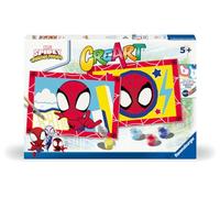 Ravensburger - Creart Junior: Spidey | Pintar por Numeros Niños | Manualidades Niña 5 Años | Lienzos para Pintar Niños | Incluye Kit Pintura Niños Completo | 2 Figuras para Pintar