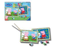 Ravensburger - CreArt Peppa Pig, Kit de Pintar por números niños +5 años | Kit con 2 láminas de 32x22 cm, colores y pincel ergonómico incluidos; incluye todo lo necesario para pintar desde 5 años.