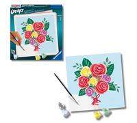 Ravensburger - CreArt Ramo Rosas, Kit pintar por números adultos | Kit con lámina 20x20 cm, colores, pincel y marco incluidos; incluye todo lo necesario para pintar para adultos.