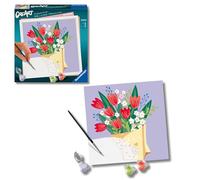 Ravensburger - CreArt Ramo Tulipanes, Kit pintar por números adultos | Kit con lámina 20x20 cm, colores, pincel y marco incluidos; incluye todo lo necesario para pintar para adultos.