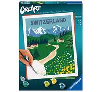 Ravensburger - CreArt Région de Jungfrau, Suiza, Kit para Pintar por Números, Contiene una Tabla Preimpresa 24x30 cm, Pincel, Colores y Accesorios, Juego Creativo Relajante para Adultos 14+ Años