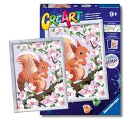 Ravensburger - Creart D: Ardilla Flores | Pintar por Numeros Niños | Kit Manualidades Niños con Purpurina| Kit Pintura Niños Completo | Regalo Niña 9 Años | Incluye Marco 24x18cm