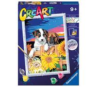 Ravensburger - Creart D: Perritos y Girasoles | Pintar por Numeros Niños | Kit Manualidades Niños | Kit Pintura Niños Completo | Regalo Niña 9 Años | Incluye Marco 24x18cm
