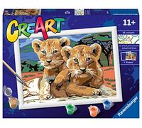 Ravensburger - Creart D: Cachorros de Leon | Pintar por Numeros Niños | Kit Manualidades Niños 11 Años | Kit Pintura Niños Completo | Regalo Niña 11 Años | Incluye Marco 24x18cm