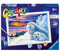 Ravensburger - CreArt Serie D: Focas Sobre Hielo, Pintar por Numeros Niños, Cuadros para Pintar por Numeros Niños, Incluye Completo Kit Pintar y Marco, Para Niños de 9+ Años, 24x18 cm
