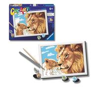 Ravensburger - Creart D: Leon y Cachorro | Pintar por Numeros Niños | Kit Manualidades Niños 9 años | Kit Pintura Niños Completo | Regalo Niña 9 Años | Incluye Marco 24x18cm
