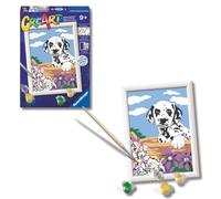 Ravensburger - CreArt Serie E: Dálmata con Flores, Pintar por Numeros Niños, Cuadros para Pintar por Numeros Niños, Incluye Completo Kit Pintar y Marco, para Niños de 7+ Años, 18x13 cm
