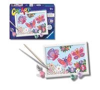Ravensburger - CreArt Serie E: Mariposas Brillantes, Pintar por Numeros Niños, Incluye Completo Kit Pintar y Marco, para Niños de 7+ Años, 18x13 cm, con Purpurina
