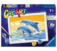 Ravensburger - CreArt Serie E, Delfines Amigos, Pintura por Numeros, Kit de Pintura para Niños, Juego Educativo para Niños de 7+ Años, 18x13 cm