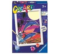 Ravensburger - Creart E: Delfines | Pintar por Numeros Niños | Kit Manualidades Niños | Brilla en la Oscuridad | Kit Pintura Niños Completo | Manualidades Niña 7 años | Incluye Marco 13x18cm