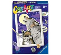 Ravensburger - CreArt Serie E: Lobos, Pintar por Numeros Niños, Cuadros para Pintar por Numeros Niños, Incluye Completo Kit Pintar y Marco, para Niños de 9+ Años, 18x13 cm, Brilla en la Oscuridad