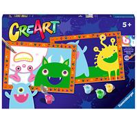 Ravensburger - CreArt Serie Junior: Monsters, Kit para Pintar por Números, Contiene Dos Tablas Preimpresas, un Pincel, Colores, Juego Creativo para Niños y Niñas 5+ Años