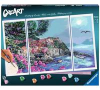 Ravensburger - CreArt Tríptico, Las Cinco Tierras, Italia, Kit para Pintar por Números, Contiene 3 Tablas Preimpresas, Pincel, Colores y Accesorios, Juego Creativo Relajante para Adultos 14+ Años