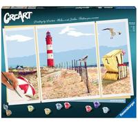 Ravensburger - CreArt Tríptico, Playa del Norte, Kit para Pintar por Números, Contiene 3 Tablas Preimpresas, Pincel, Colores y Accesorios, Juego Creativo Relajante para Adultos 14+ Años