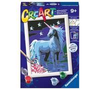 Ravensburger - Creart E: Unicornio | Pintar por Numeros Niños | Kit Manualidades Niños con Pegatinas Glitter | Kit Pintura Niños Completo | Manualidades Niña 7 años | Incluye Marco 13x18cm