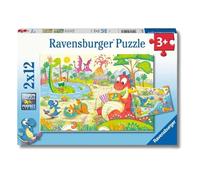 Ravensburger - Dinosaurios Juguetones, Puzzle niños 3 años, 2 Puzzles de 12 Piezas