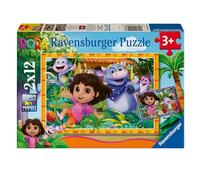 Ravensburger - Dora la Exploradora, Puzzle niños 3 años, 2 Puzzles de 12 Piezas