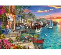 Ravensburger - Grandiose Greece - Rompecabezas de 1000 Piezas - Impresionante y emocionante Amanecer costero sobre la Ciudad - Colores llamativos - Escena Atractiva - Regalo Ideal - Arte enmarcable