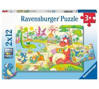 Ravensburger - Puzzle Dinosaurios, Puzzle 3 Años o Más, Puzles Niños 3 Años, Puzzles Infantiles 3 Años, Rompecabezas Niños, Puzzle 2x12 Piezas, Dinosaurios Juguetes, Puzzle 26x18cm