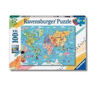Ravensburger - Mapa del Mundo, Puzzle niños 6 años, Puzzle 100 Piezas XXL